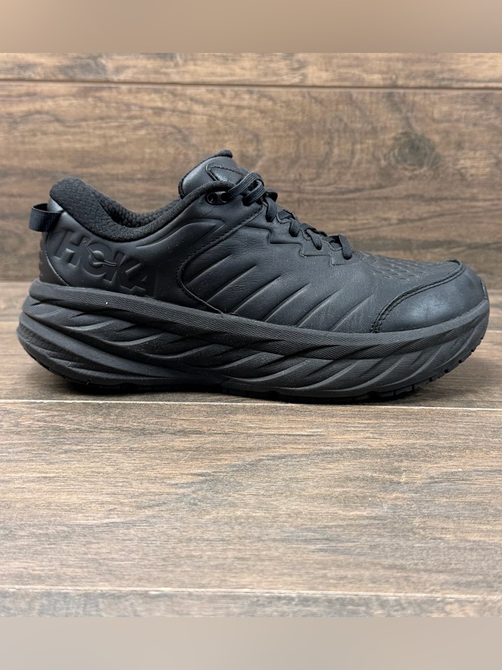 Hoka Shoes Womens 9.5 D Bondi SR Black Leather Sneakers Walking- READ